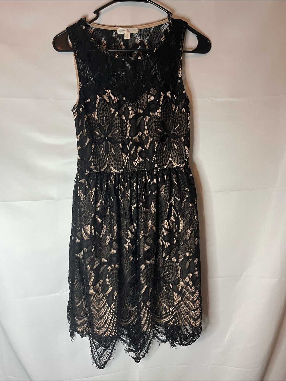 love, Fire Black Lace Dress with Nude Lining